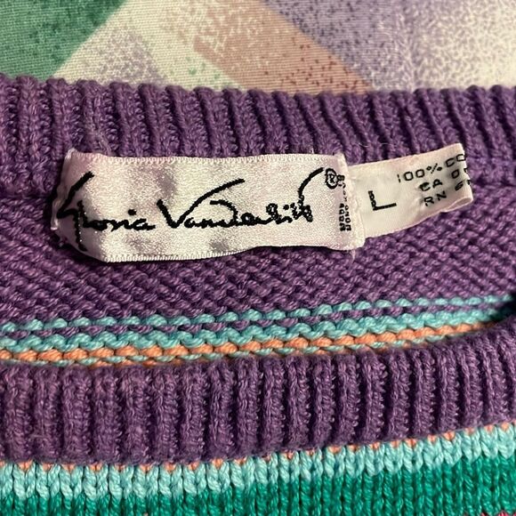 Gloria Vanderbilt Sweater Vest Vintage Knit Stripe Short Sleeve Purple Large - Picture 5 of 9